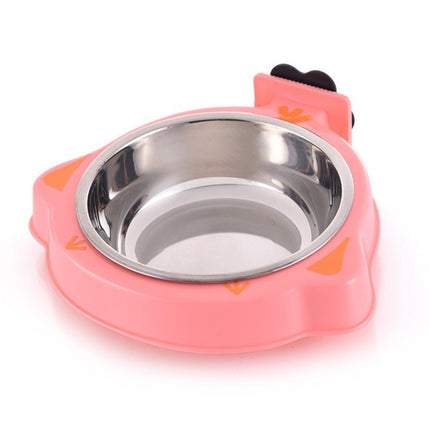 Pet Food Bowl Dog Cage Hanging Stainless Steel Fixed Bowl(Pink)-garmade.com