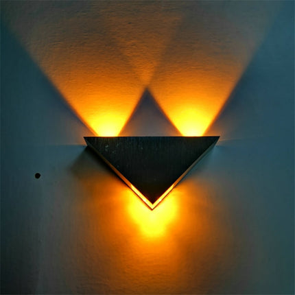 3W Aluminum Triangle Wall Lamp Home Lighting Indoor Outdoor Decoration Light, AC 85-265V(Yellow Light)-garmade.com