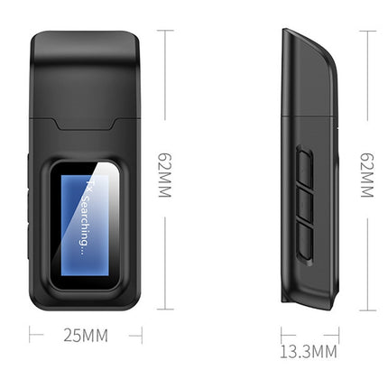 2 in 1 Bluetooth 5.0 Adapter USB Drive-free Wireless Audio Transmitter Receiver with LCD Display-garmade.com
