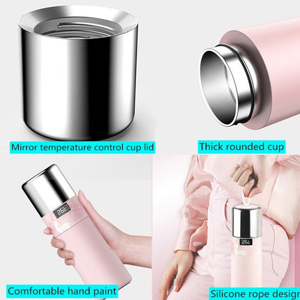 Creative Intelligent USB Rechargeable Cold Warm Cup Cool 55 Degrees Vacuum Flask With Handle 316 Stainless Steel Smart Water Cup, Capacity:340ml, Style:Black Aurora-garmade.com