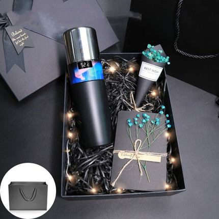 Creative Intelligent USB Rechargeable Cold Warm Cup Cool 55 Degrees Vacuum Flask With Handle 316 Stainless Steel Smart Water Cup, Capacity:340ml, Style:Aurora Gift Box-garmade.com