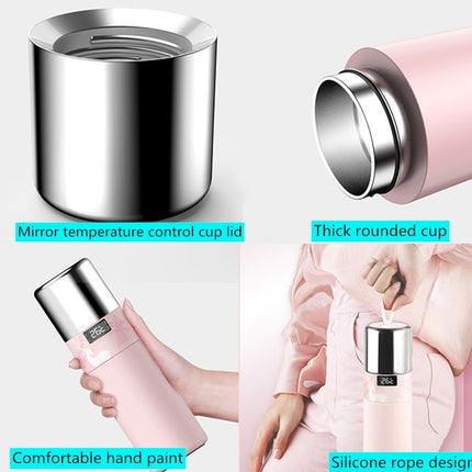 Creative Intelligent USB Rechargeable Cold Warm Cup Cool 55 Degrees Vacuum Flask With Handle 316 Stainless Steel Smart Water Cup, Capacity:340ml, Style:Aurora Gift Box-garmade.com