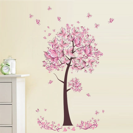 2 PCS Tree Flower Floral Butterflies Wall Stickers Decals Living Room Bedroom TV Sofa Background Decor Wall Decals Mural-garmade.com
