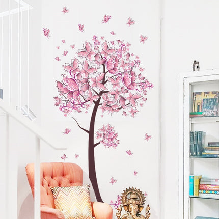 2 PCS Tree Flower Floral Butterflies Wall Stickers Decals Living Room Bedroom TV Sofa Background Decor Wall Decals Mural-garmade.com