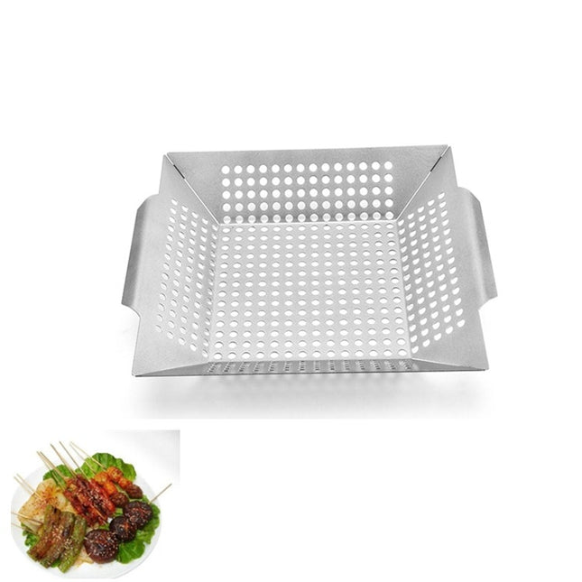 Stainless Steel Square Grill Leak Tray With Hole Grill Tray Outdoor Grill Tool BBQ Vegetables 12 inch Grill Tray-garmade.com