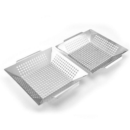 Stainless Steel Square Grill Leak Tray With Hole Grill Tray Outdoor Grill Tool BBQ Vegetables 12 inch Grill Tray-garmade.com