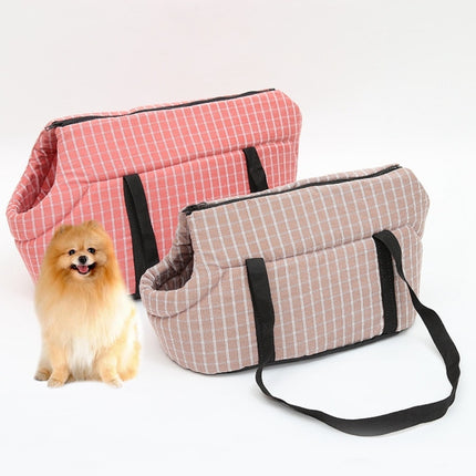 Outside Travel Puppy Dogs Breathable Carrying Plaid Shoulder Bags for Pet Dogs Cats, Size:S (Pink)-garmade.com