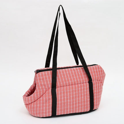 Outside Travel Puppy Dogs Breathable Carrying Plaid Shoulder Bags for Pet Dogs Cats, Size:L (Pink)-garmade.com