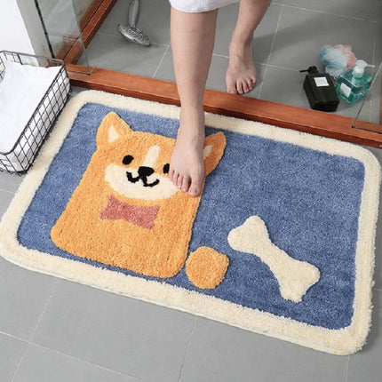 Cartoon Flocking Carpet Home Bathroom Non-slip Absorbent Pad, Size:45×65 cm(Corgi)-garmade.com