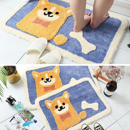 Cartoon Flocking Carpet Home Bathroom Non-slip Absorbent Pad, Size:45×65 cm(Corgi)-garmade.com