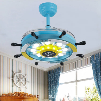 Creative Rudder Fan Light Children Bedroom Invisible Small Ceiling Fan with 3 Gear Dimming(36 inch S Sailing / Remote Control)-garmade.com