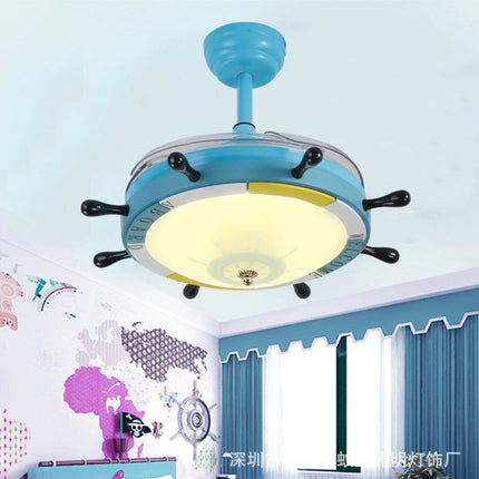 Creative Rudder Fan Light Children Bedroom Invisible Small Ceiling Fan with 3 Gear Dimming(36 inch S Sailing / Remote Control)-garmade.com