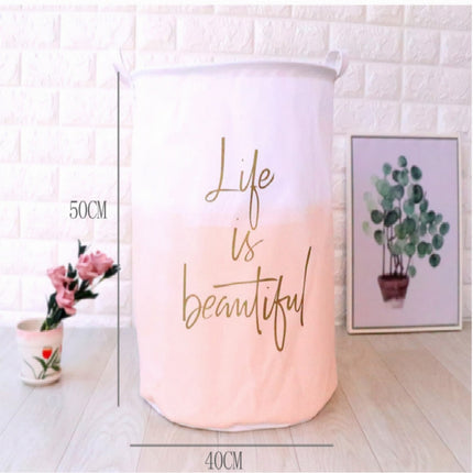 Household Foldable Organizer Laundry Hamper Bucket Dirty Clothes Storage Baskets(Pink Gradient)-garmade.com