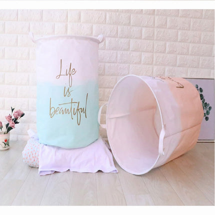 Household Foldable Organizer Laundry Hamper Bucket Dirty Clothes Storage Baskets(Pink Gradient)-garmade.com