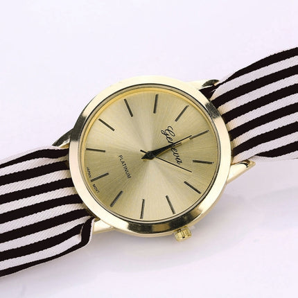 Women Fashion Striped Fabric Strap Quartz Watch(Black)-garmade.com