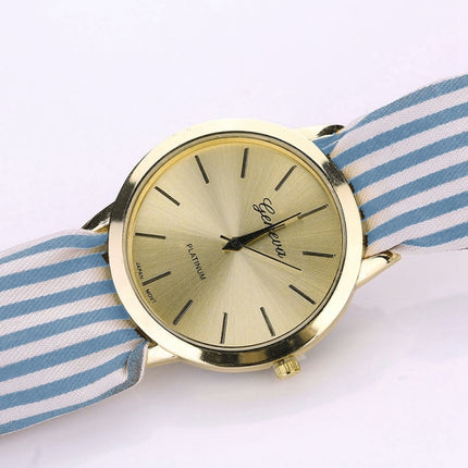 Women Fashion Striped Fabric Strap Quartz Watch(Baby Blue)-garmade.com