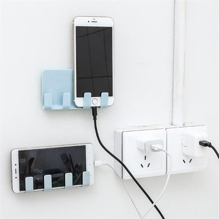 Practical Wall Sticking Phone Charging Holder Socket Strong Sticky Adhesive Sopport Rack Shelf With Hooks(Black)-garmade.com