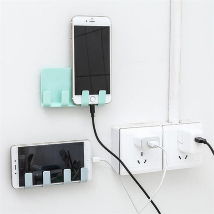 Practical Wall Sticking Phone Charging Holder Socket Strong Sticky Adhesive Sopport Rack Shelf With Hooks(Khaki)-garmade.com