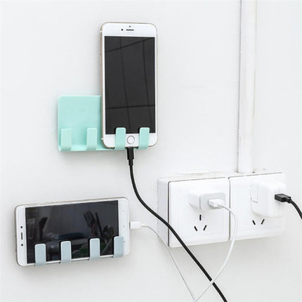 Practical Wall Sticking Phone Charging Holder Socket Strong Sticky Adhesive Sopport Rack Shelf With Hooks(Green)-garmade.com