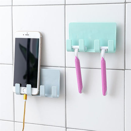 Practical Wall Sticking Phone Charging Holder Socket Strong Sticky Adhesive Sopport Rack Shelf With Hooks(White)-garmade.com