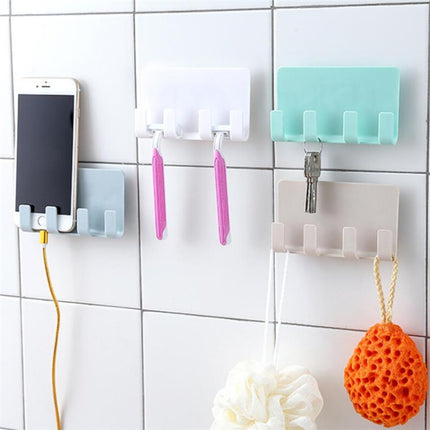 Practical Wall Sticking Phone Charging Holder Socket Strong Sticky Adhesive Sopport Rack Shelf With Hooks(Khaki)-garmade.com