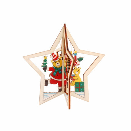 3D Christmas Wooden Pendant Christmas Tree Ornament DIY Santa Xmas Tree Decoration(Star)-garmade.com