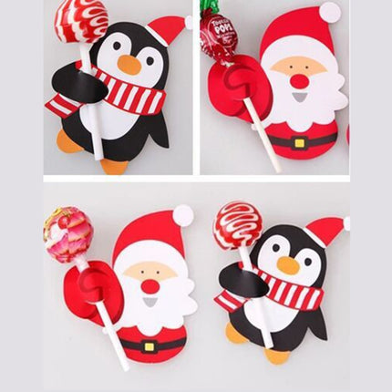2 Packs Christmas Baking Decoration Cute Santa Penguin Lollipop Paper Card(Old Man)-garmade.com