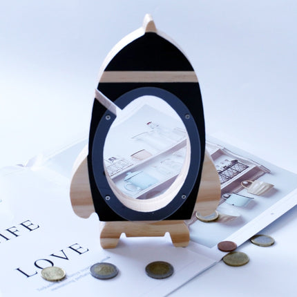 Nordic Wood Rocket Money Box Toys Living Room Decoration Piggy Bank(Black)-garmade.com