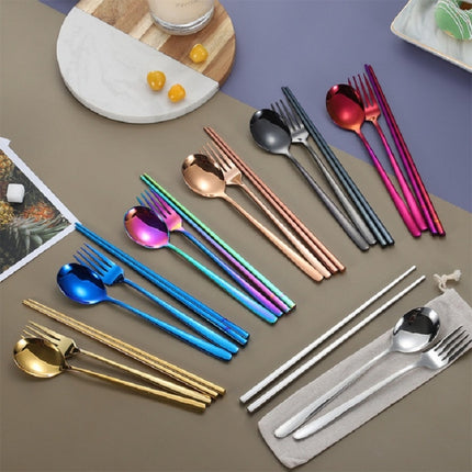 3 PCS / Set Creative Stainless Steel Spoon Fork Chopsticks Portable Tableware Set, Color:Original Steel-garmade.com