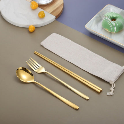 3 PCS / Set Creative Stainless Steel Spoon Fork Chopsticks Portable Tableware Set, Color:Gold-garmade.com