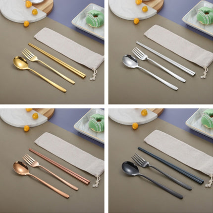 3 PCS / Set Creative Stainless Steel Spoon Fork Chopsticks Portable Tableware Set, Color:Gold-garmade.com