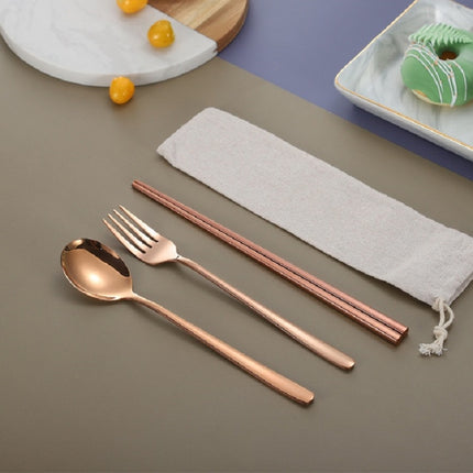 3 PCS / Set Creative Stainless Steel Spoon Fork Chopsticks Portable Tableware Set, Color:Rose Gold-garmade.com