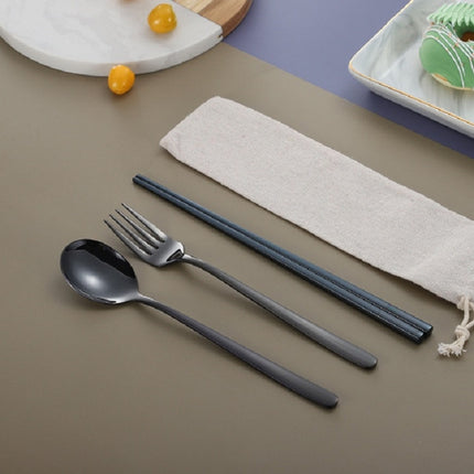 3 PCS / Set Creative Stainless Steel Spoon Fork Chopsticks Portable Tableware Set, Color:Black-garmade.com