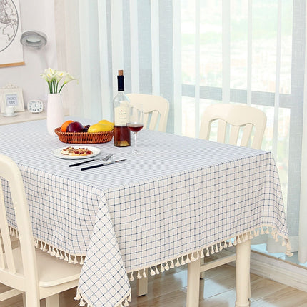 Cloth Cotton Dining Tablecloth Decoration Cloth, Size:100x140cm(Beige White Grid)-garmade.com