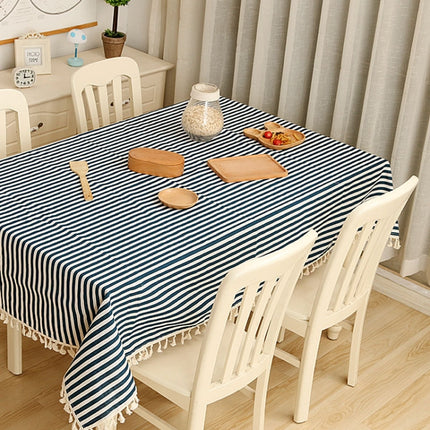 Cloth Cotton Dining Tablecloth Decoration Cloth, Size:100x140cm(Blue Stripe)-garmade.com