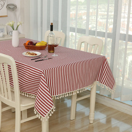 Cloth Cotton Dining Tablecloth Decoration Cloth, Size:140x200cm(Rose Red Stripe)-garmade.com