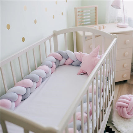 2M Pure Color Weaving Knot for Infant Room Decor Crib Protector Newborn Baby Bed Bumper Bedding Accessories(White Grey Pink)-garmade.com