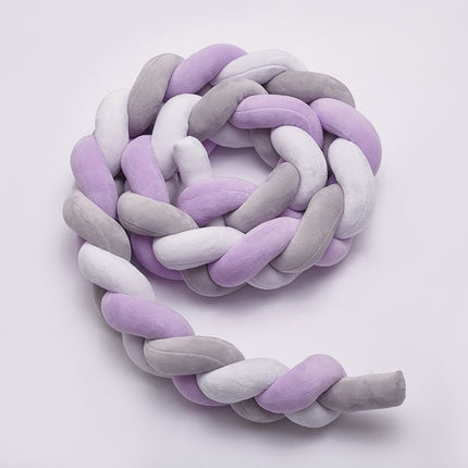 2M Pure Color Weaving Knot for Infant Room Decor Crib Protector Newborn Baby Bed Bumper Bedding Accessories(White Grey Purple)-garmade.com