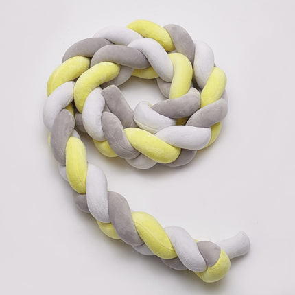 2M Pure Color Weaving Knot for Infant Room Decor Crib Protector Newborn Baby Bed Bumper Bedding Accessories(White Grey Yellow)-garmade.com