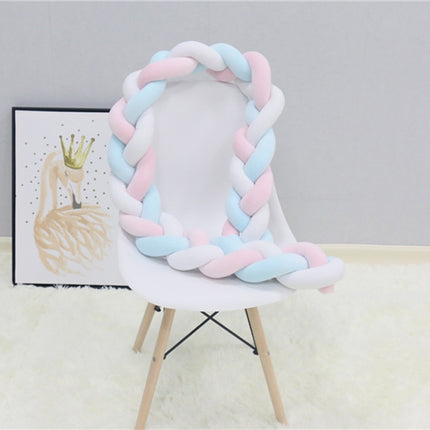 2M Pure Color Weaving Knot for Infant Room Decor Crib Protector Newborn Baby Bed Bumper Bedding Accessories(White Pink Blue)-garmade.com