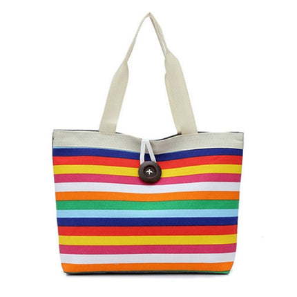 Color Canvas Stripe Contrast Color Shoulder Bag Large Capacity Handbag Green Shopping Bag(Yellow)-garmade.com
