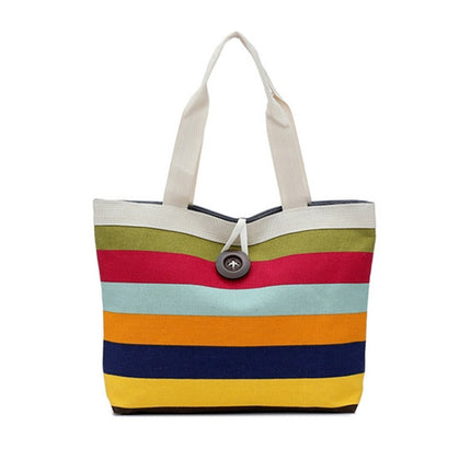 Color Canvas Stripe Contrast Color Shoulder Bag Large Capacity Handbag Green Shopping Bag(Dark Gray)-garmade.com
