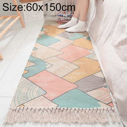 Cotton Hand-woven Bedside Carpet Home Long Fringed Anti-slip Mat, Size:60×150 cm(Arashiyama)-garmade.com