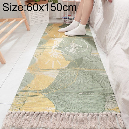 Cotton Hand-woven Bedside Carpet Home Long Fringed Anti-slip Mat, Size:60×150 cm(Leaf Years)-garmade.com