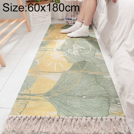 Cotton Hand-woven Bedside Carpet Home Long Fringed Anti-slip Mat, Size:60×180 cm(Leaf Years)-garmade.com