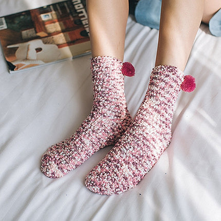 3 Pairs Christmas Women Fluffy Socks Warm Winter Cosy Lounge Socks( Rose red)-garmade.com