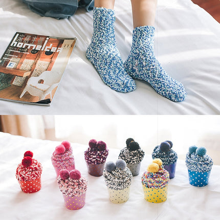 3 Pairs Christmas Women Fluffy Socks Warm Winter Cosy Lounge Socks(Dark Blue)-garmade.com