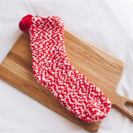 3 Pairs Christmas Women Fluffy Socks Warm Winter Cosy Lounge Socks(Red)-garmade.com
