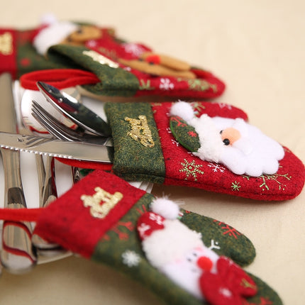 Christmas Decorations Restaurant Decorations Gift Bag Knife and Fork Set Gloves Style(Snowman)-garmade.com
