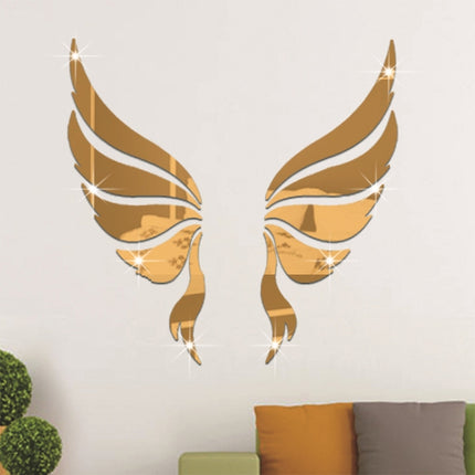 Crystal Three Dimensional Decorative Wall Stickers Angel Wings Bedroom Decorative Mirror(Gold)-garmade.com